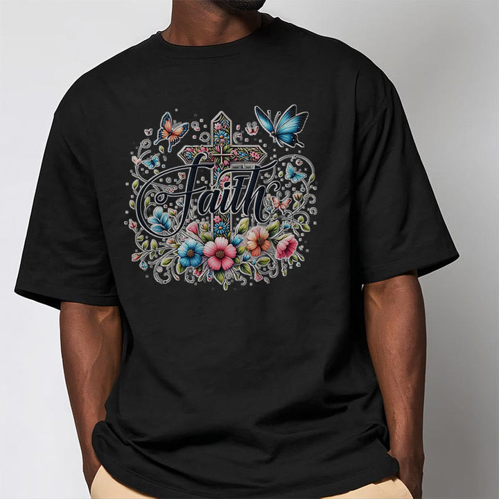 T-shirt à manches courtes Christianartworkshop style bohème fleurs et croix - image 8