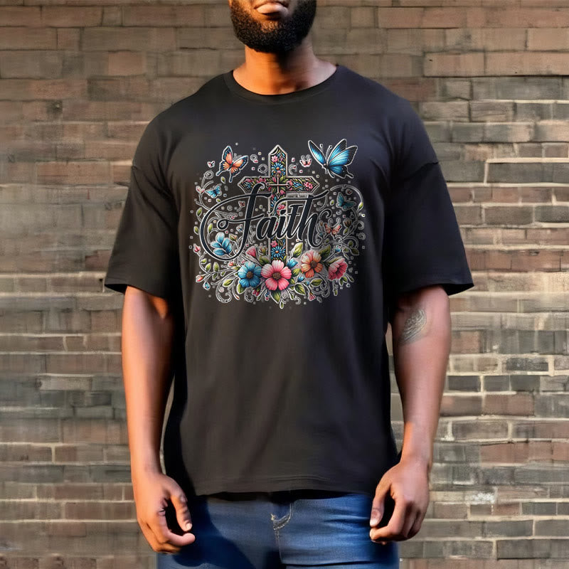 T-shirt à manches courtes Christianartworkshop style bohème fleurs et croix - image 6