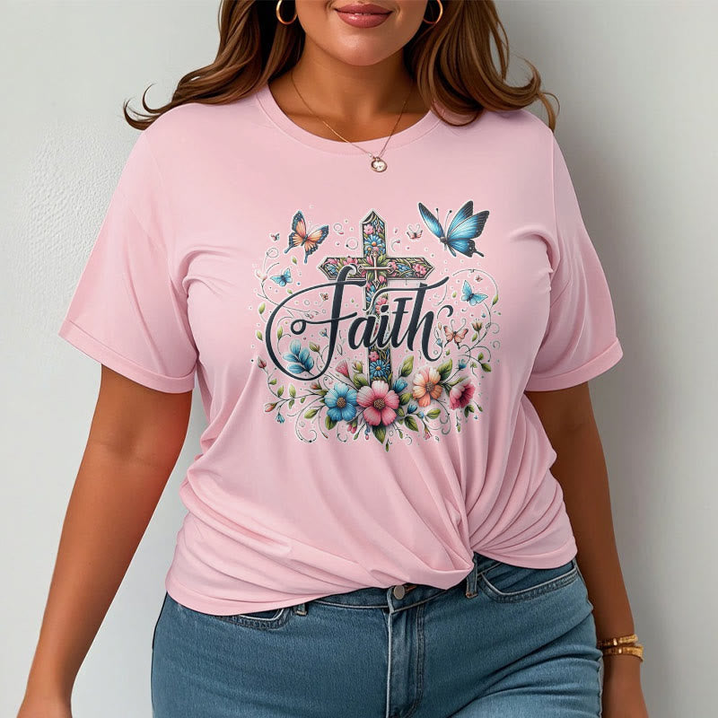 T-shirt à manches courtes Christianartworkshop style bohème fleurs et croix - image 1