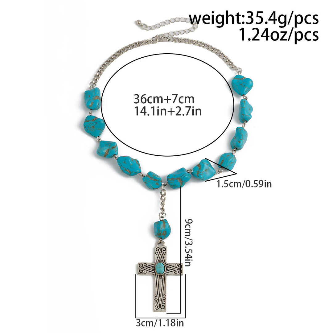 Christianartworkshop Collier pendentif croix en pierre naturelle turquoise style rétro - image 4