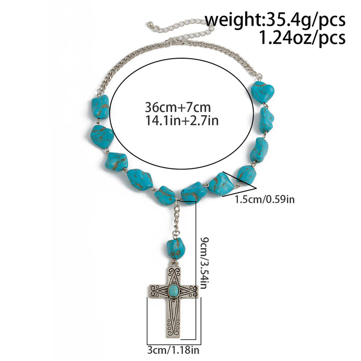 Christianartworkshop Collier pendentif croix en pierre naturelle turquoise style rétro - image 4