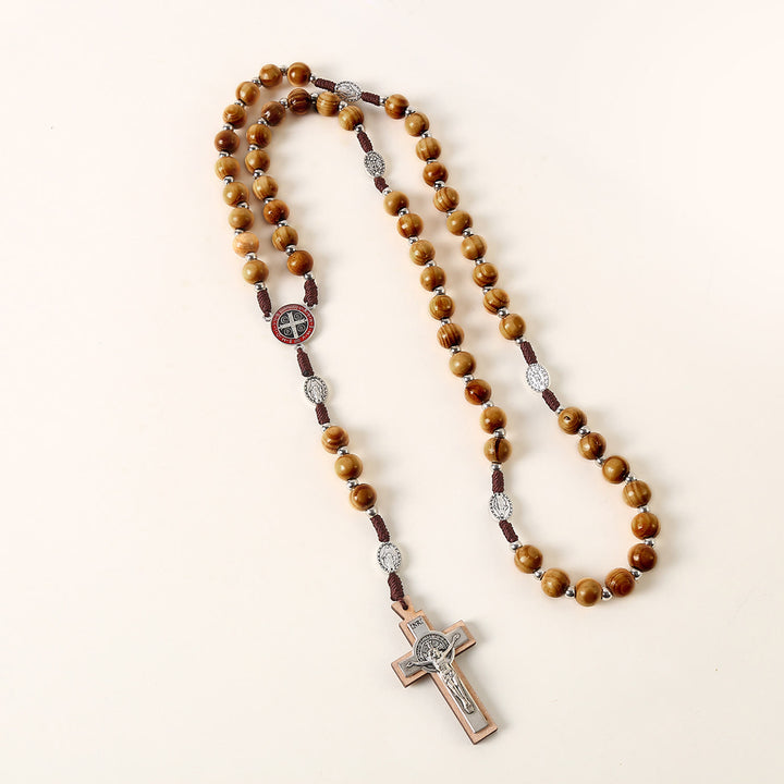 Christianartworkshop Médaille miraculeuse, médaille de saint Benoît et crucifix en cordon de nylon et bois brun rond de 10 mm - image 2