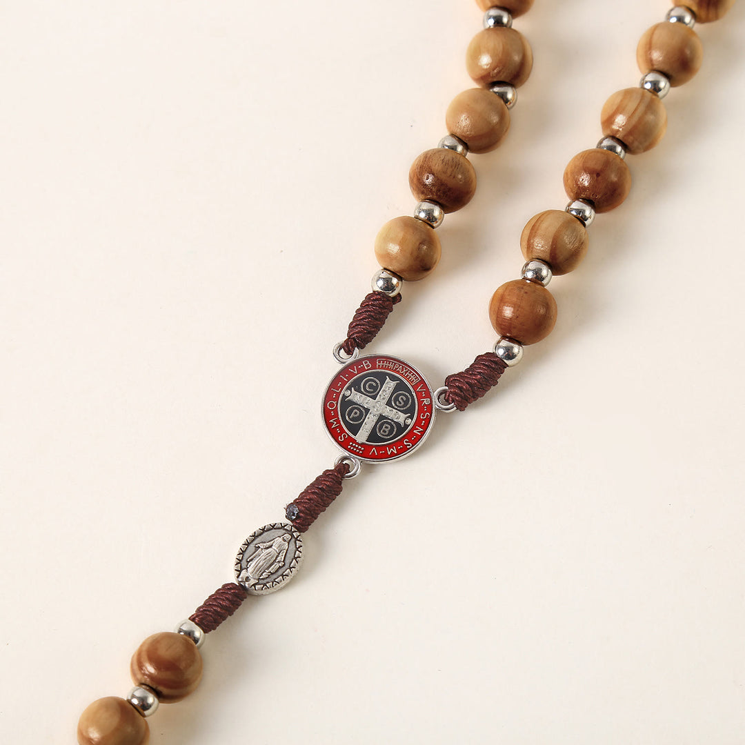 Christianartworkshop Médaille miraculeuse, médaille de saint Benoît et crucifix en cordon de nylon et bois brun rond de 10 mm - image 5