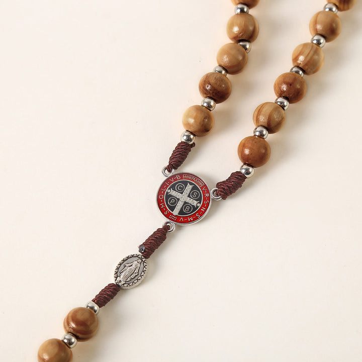Christianartworkshop Médaille miraculeuse, médaille de saint Benoît et crucifix en cordon de nylon et bois brun rond de 10 mm - image 5