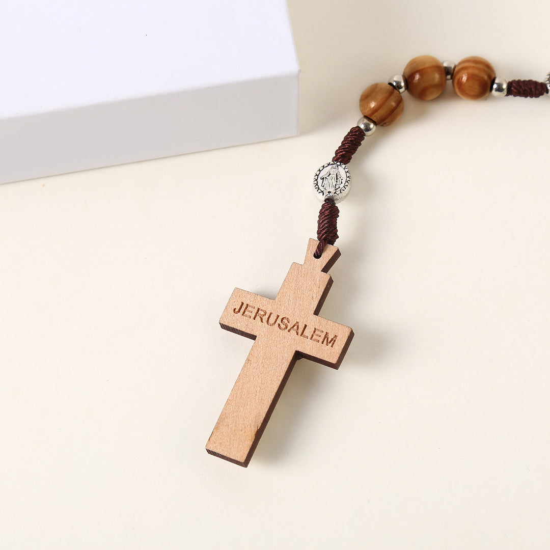 Christianartworkshop Médaille miraculeuse, médaille de saint Benoît et crucifix en cordon de nylon et bois brun rond de 10 mm - image 4