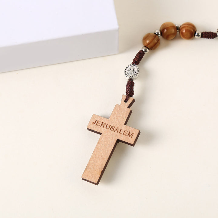 Christianartworkshop Médaille miraculeuse, médaille de saint Benoît et crucifix en cordon de nylon et bois brun rond de 10 mm - image 4