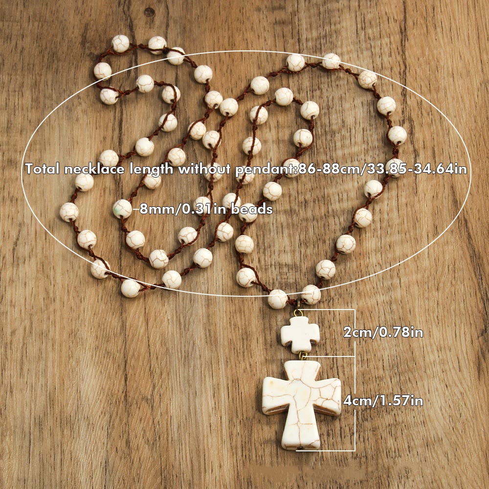 Christianartworkshop Collier pendentif croix tressée turquoise style folk - image 4