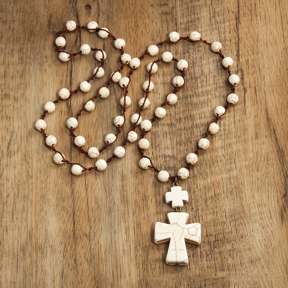 Christianartworkshop Collier pendentif croix tressée turquoise style folk - image 3