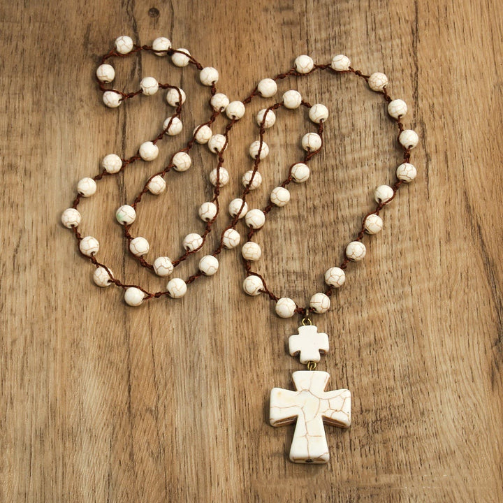 Christianartworkshop Collier pendentif croix tressée turquoise style folk - image 3