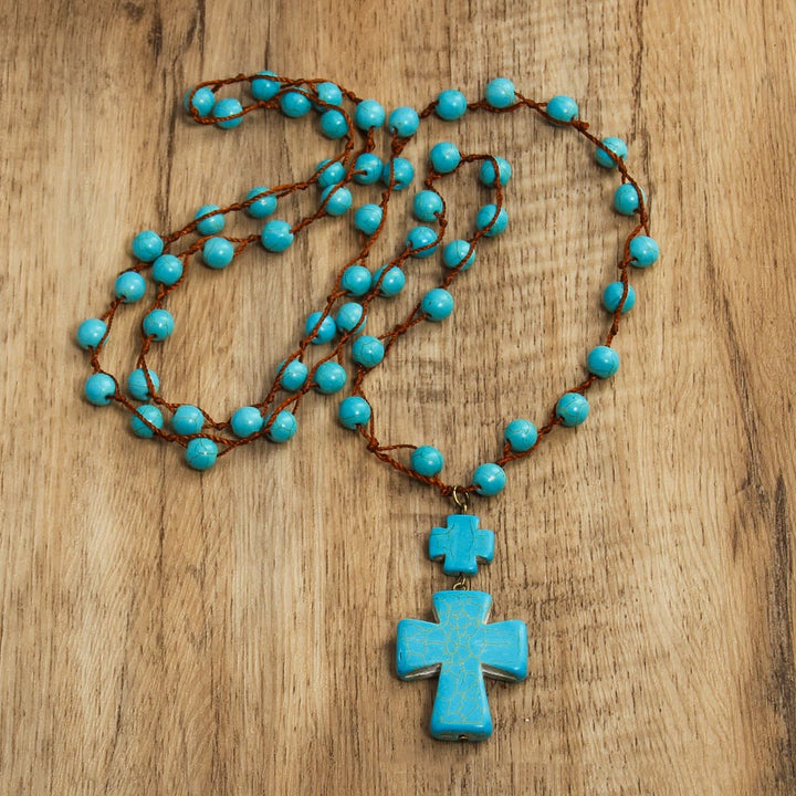 Christianartworkshop Collier pendentif croix tressée turquoise style folk - image 2