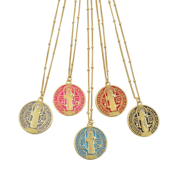 Christianartworkshop Collier pendentif Saint Benoît en laiton plaqué or, style raffiné - Gris - image 0