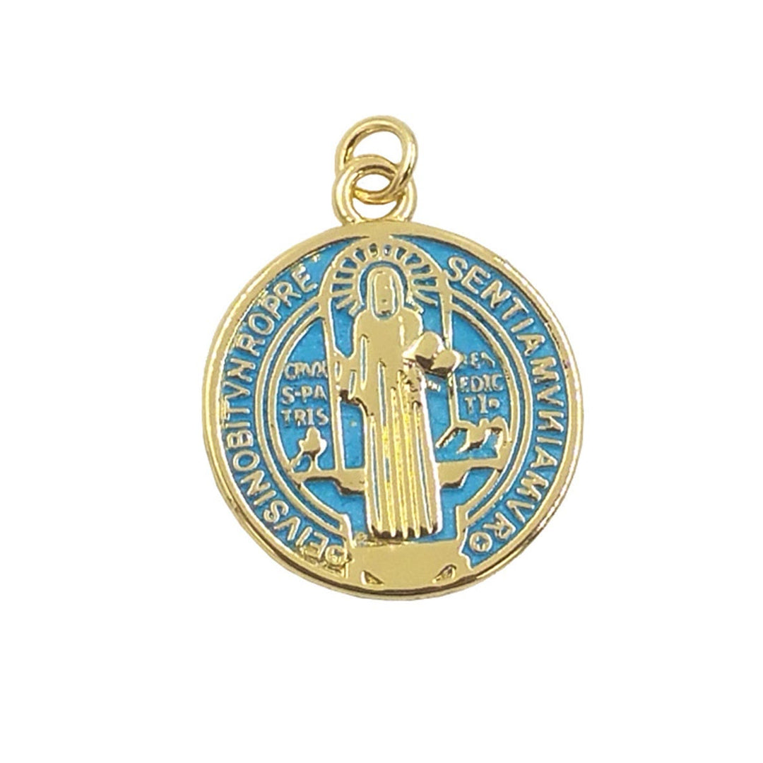 Christianartworkshop Collier pendentif Saint Benoît en laiton plaqué or, style raffiné - Bleu - image 5