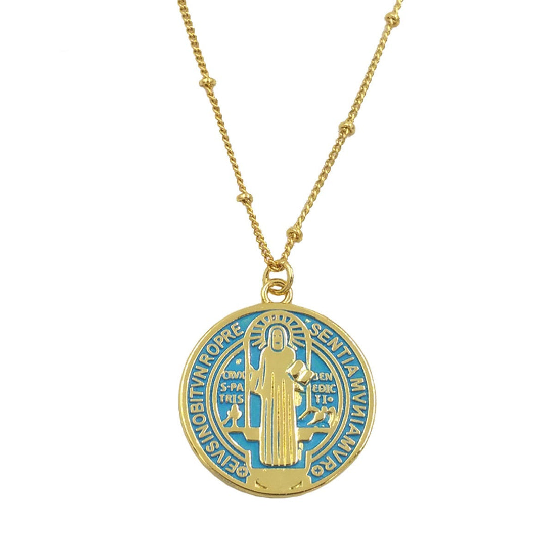 Christianartworkshop Collier pendentif Saint Benoît en laiton plaqué or, style raffiné - image 6