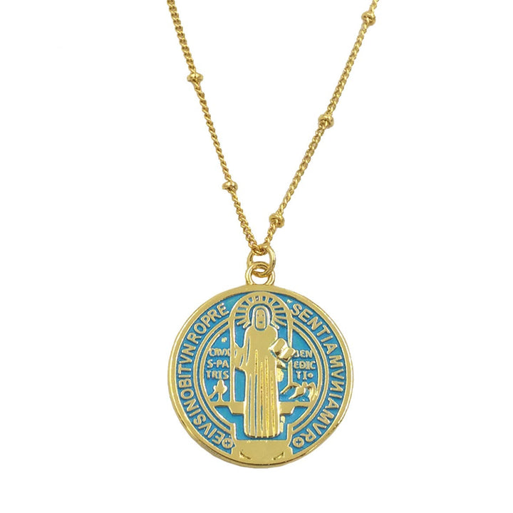 Christianartworkshop Collier pendentif Saint Benoît en laiton plaqué or, style raffiné - image 6