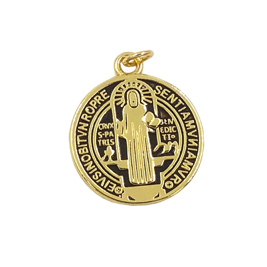 Christianartworkshop Collier pendentif Saint Benoît en laiton plaqué or, style raffiné - Noir - image 3