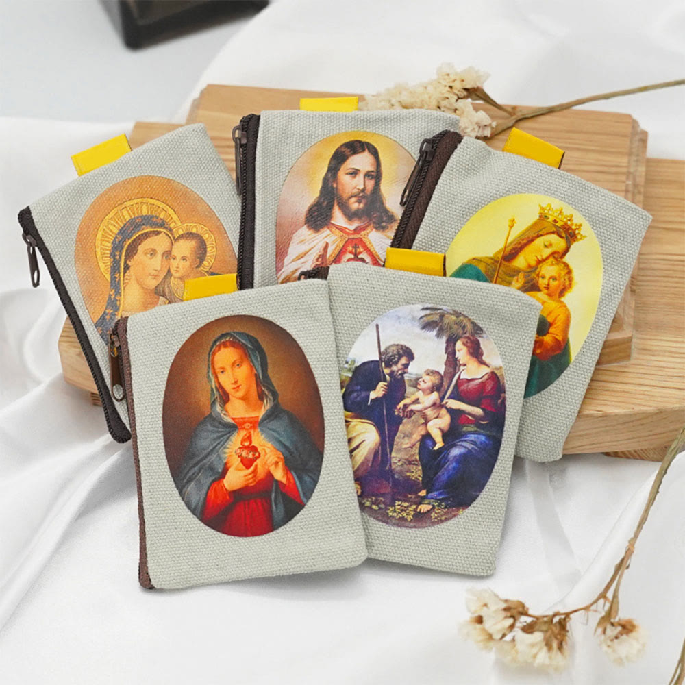 Christianartworkshop Pochettes à bijoux style rétro classique avec icônes colorées de Jésus et de la Vierge Marie - Tous les styles (8 pochettes) - image 0