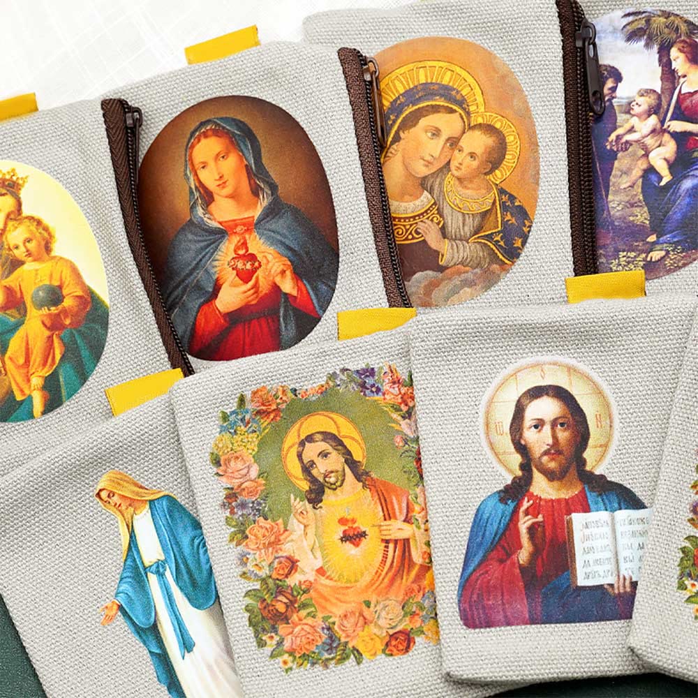 Christianartworkshop Pochettes à bijoux style rétro classique avec icônes colorées de Jésus et de la Vierge Marie - image 1