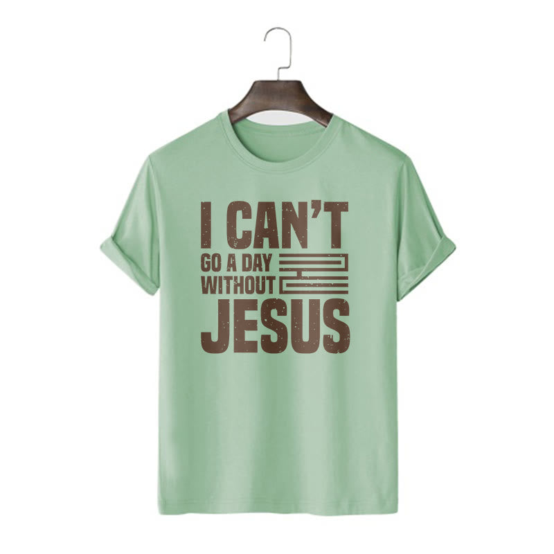 T-shirt à manches courtes Christianartworkshop avec citation « Je ne peux pas passer une journée sans Jésus » - Vert clair - 2XL - image 11