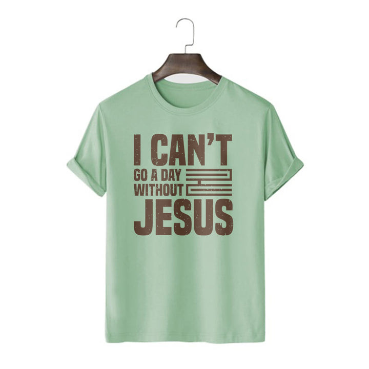 T-shirt à manches courtes Christianartworkshop avec citation « Je ne peux pas passer une journée sans Jésus » - Vert clair - 2XL - image 11