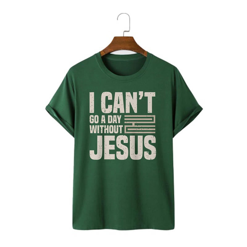 T-shirt à manches courtes Christianartworkshop avec citation « Je ne peux pas passer une journée sans Jésus » - Vert foncé - 2XL - image 9
