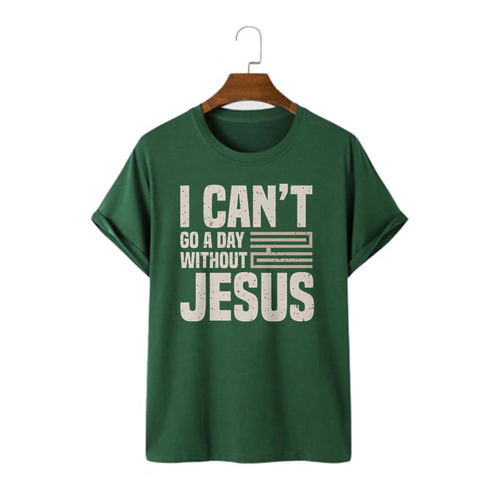 T-shirt à manches courtes Christianartworkshop avec citation « Je ne peux pas passer une journée sans Jésus » - Vert foncé - 2XL - image 9