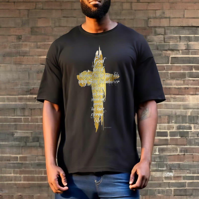 T-shirt à manches courtes Christianartworkshop avec citation et verset biblique « Croix dorée » - Jean 3:16 - image 6