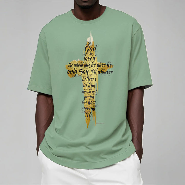 T-shirt à manches courtes Christianartworkshop avec citation et verset biblique « Croix dorée » - Jean 3:16 - image 12