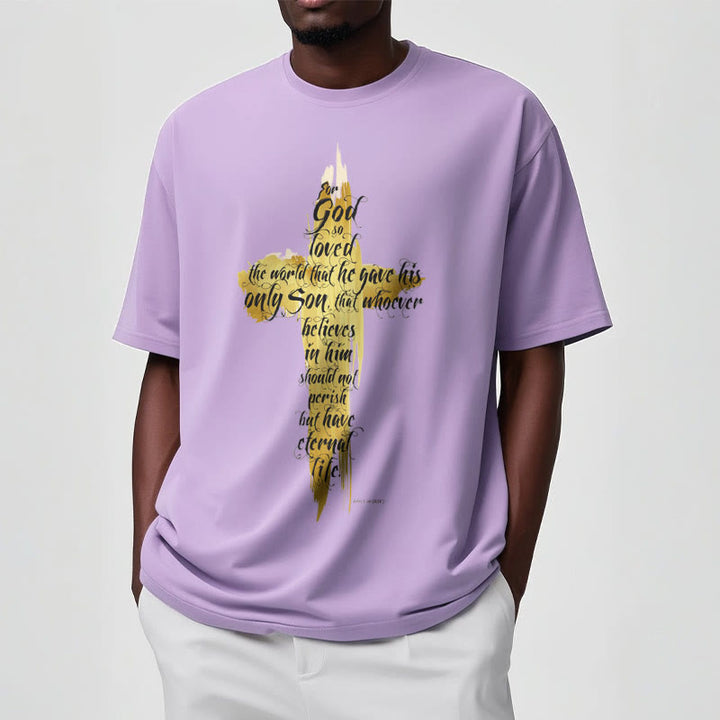 T-shirt à manches courtes Christianartworkshop avec citation et verset biblique « Croix dorée » - Jean 3:16 - image 16