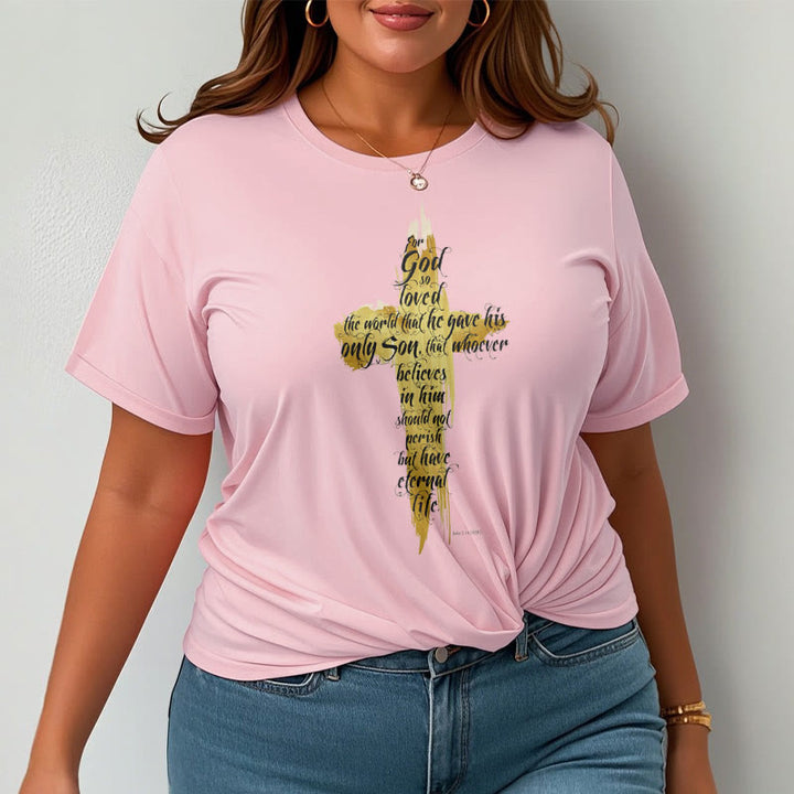 T-shirt à manches courtes Christianartworkshop avec citation et verset biblique « Croix dorée » - Jean 3:16 - image 14