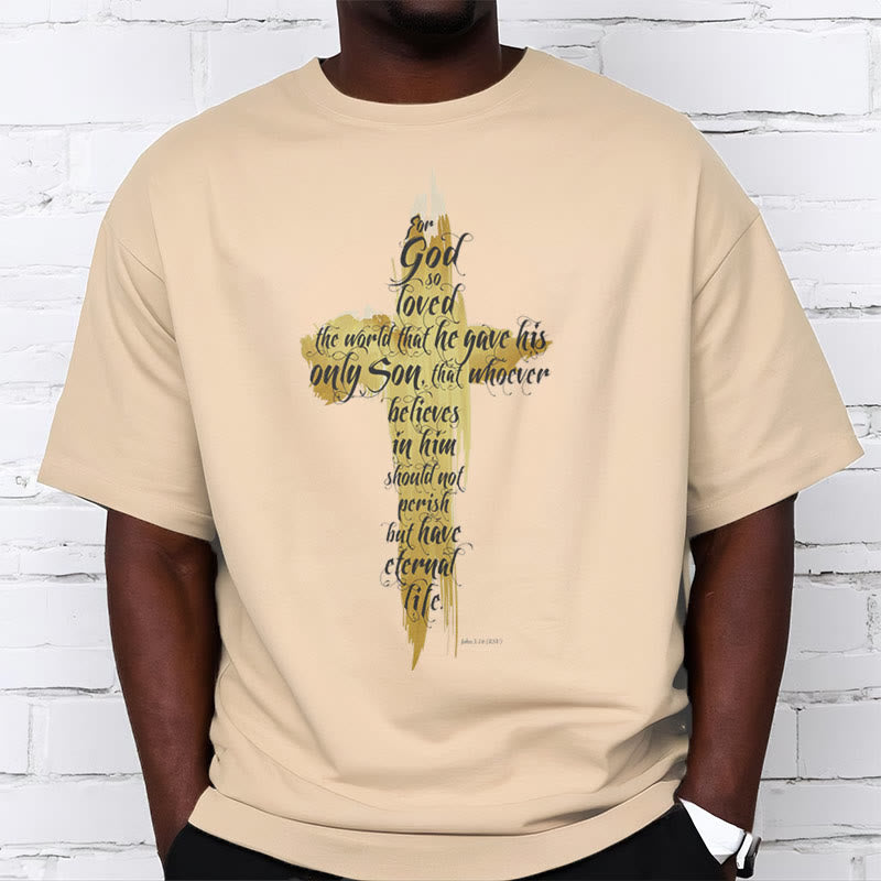 T-shirt à manches courtes Christianartworkshop avec citation et verset biblique « Croix dorée » - Jean 3:16 - image 8