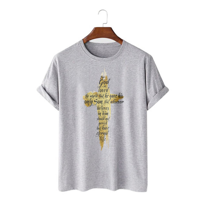T-shirt à manches courtes Christianartworkshop avec citation et verset biblique « Croix dorée » - Jean 3:16 - Gris - 2XL - image 18