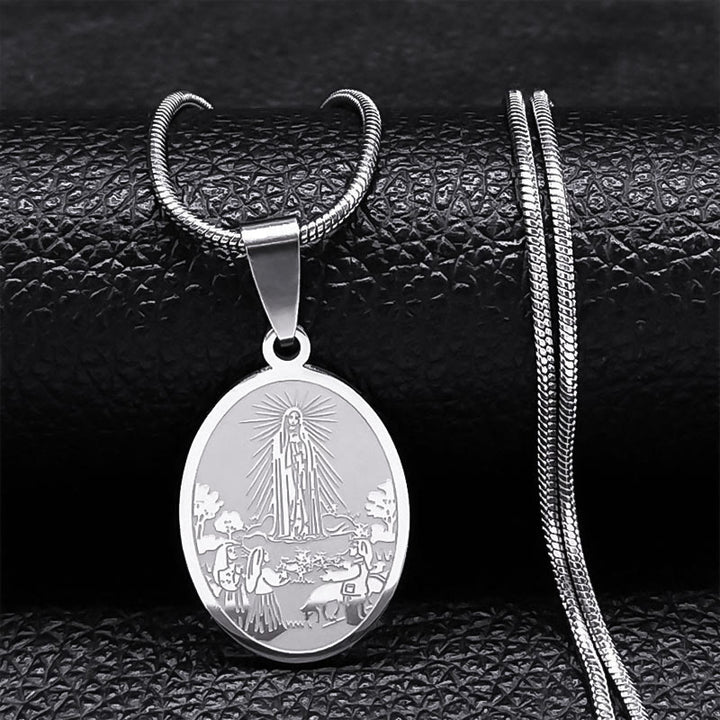 Christianartworkshop Collier pendentif Notre-Dame de Fatima de style classique, orné d'un pendentif porte-bonheur. - Argent - image 0