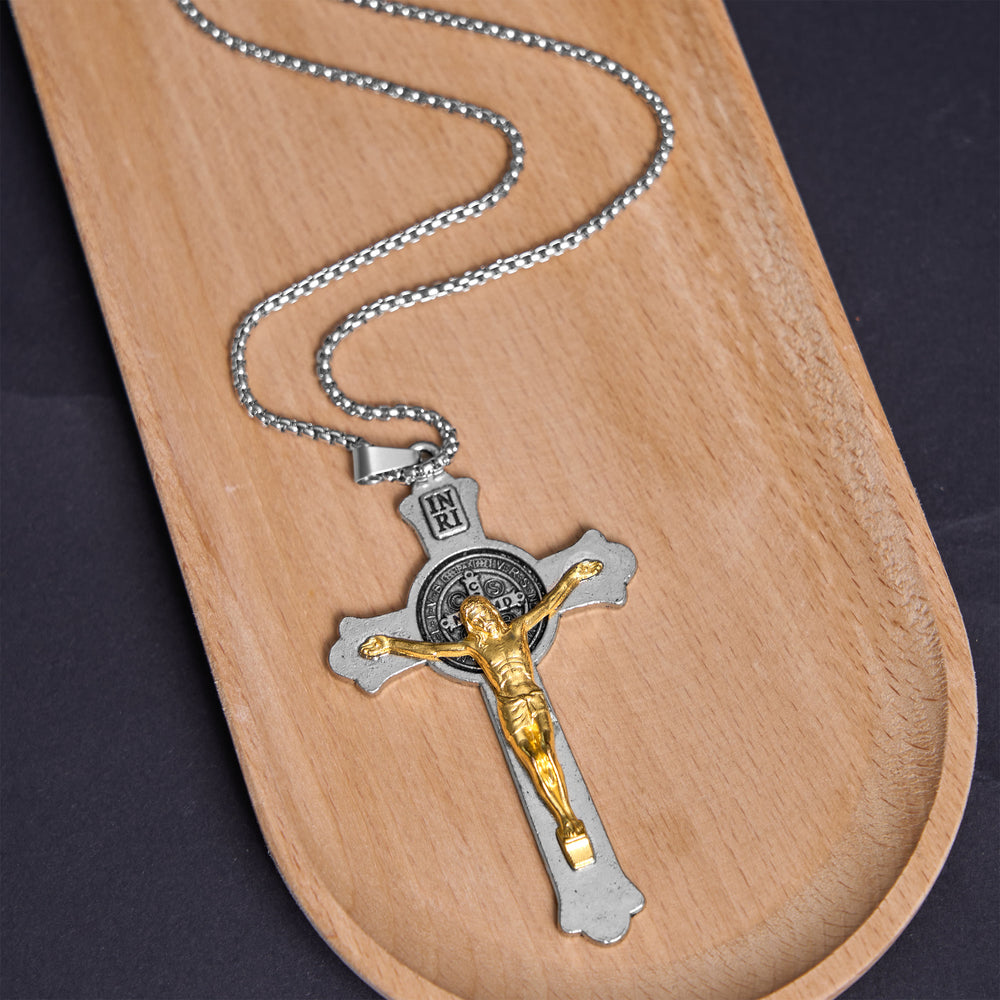 Christianartworkshop Collier pendentif en alliage avec icône de saint Benoît et crucifix de Jésus, style classique - image 1