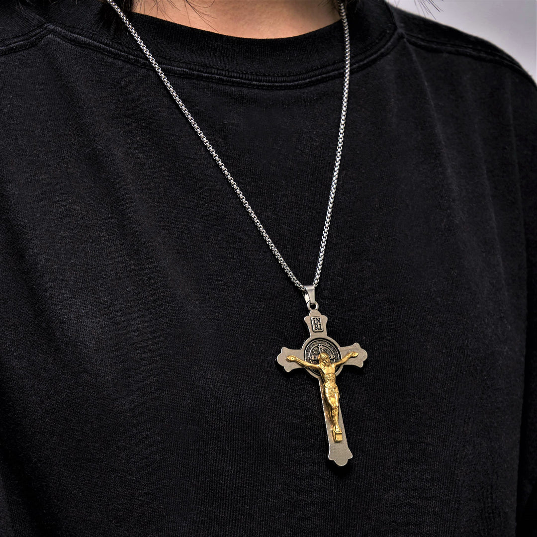 Christianartworkshop Collier pendentif en alliage avec icône de saint Benoît et crucifix de Jésus, style classique - image 5