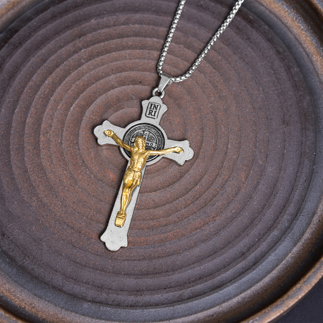 Christianartworkshop Collier pendentif en alliage avec icône de saint Benoît et crucifix de Jésus, style classique - image 3