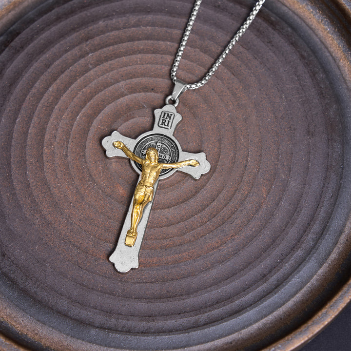 Christianartworkshop Collier pendentif en alliage avec icône de saint Benoît et crucifix de Jésus, style classique - image 3
