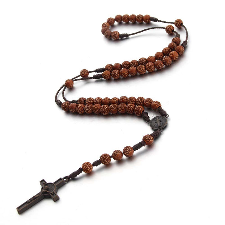 Christianartworkshop Médaille de Saint Benoît et crucifix en cordon de nylon acrylique rose marron de 8 mm - image 3