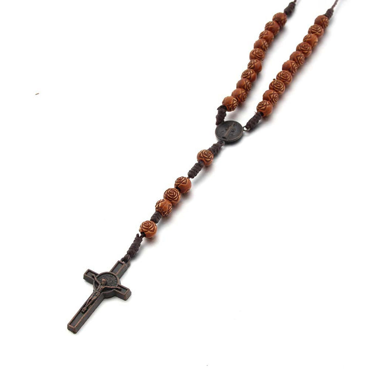 Christianartworkshop Médaille de Saint Benoît et crucifix en cordon de nylon acrylique rose marron de 8 mm - image 4