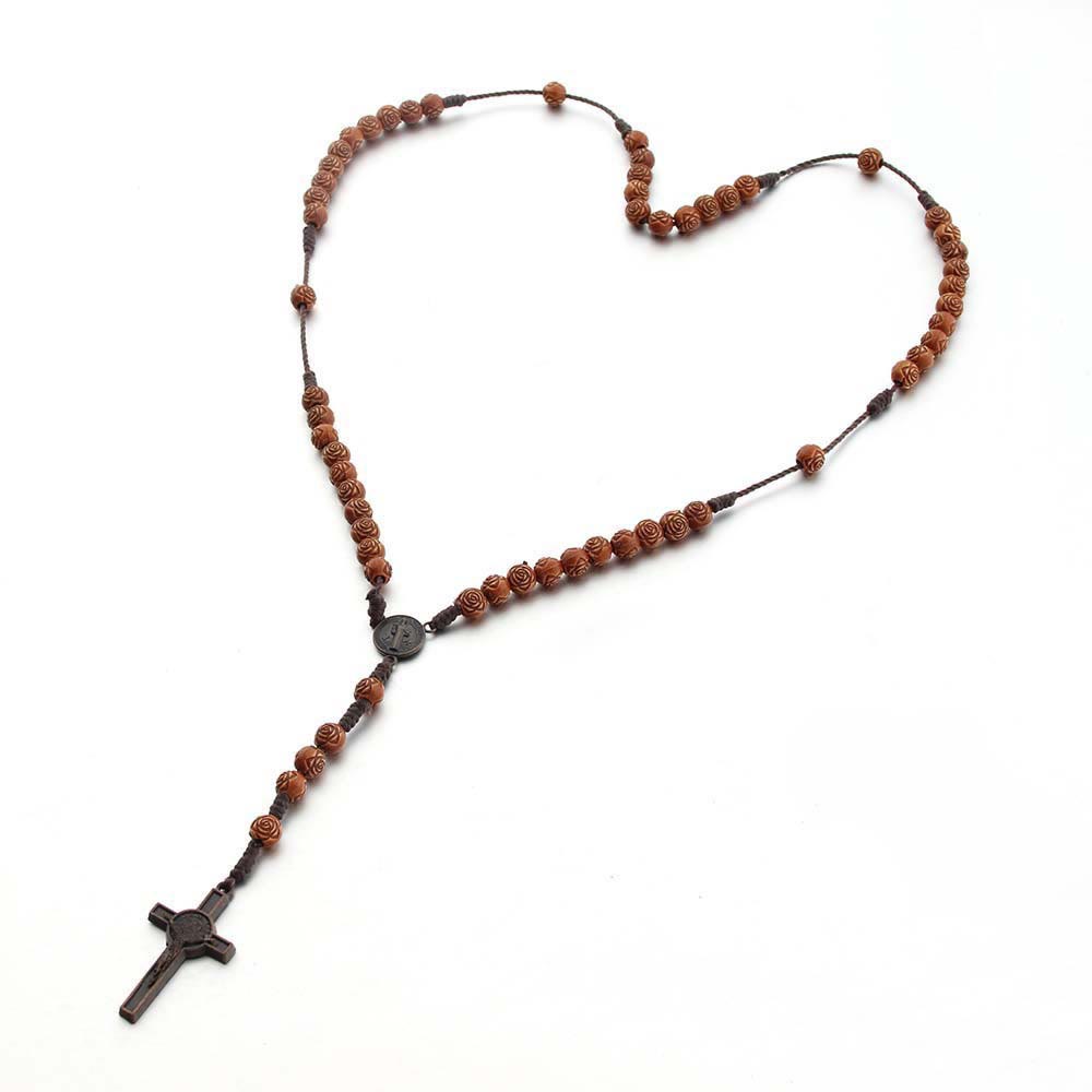 Christianartworkshop Médaille de Saint Benoît et crucifix en cordon de nylon acrylique rose marron de 8 mm - image 5
