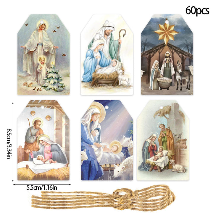 Christianartworkshop Accessoires de décoration de crèche de Noël à suspendre, style doux et traditionnel, étiquettes cadeaux (60 pièces) - image 7