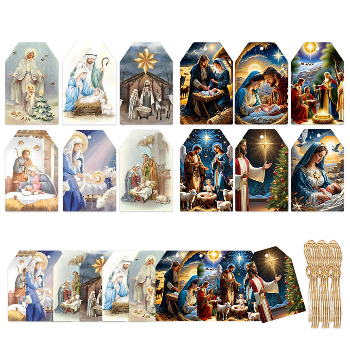 Christianartworkshop Accessoires de décoration de crèche de Noël à suspendre, style doux et traditionnel, étiquettes cadeaux (60 pièces) - image 2