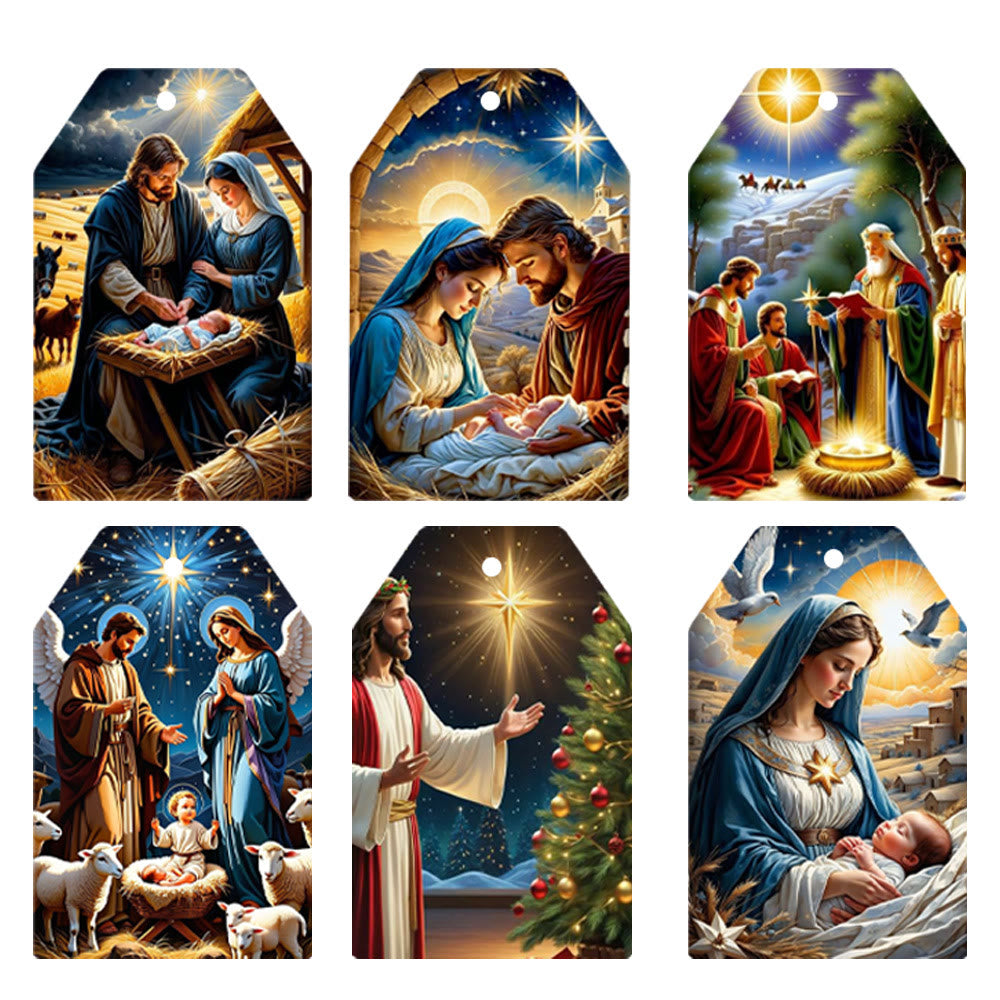 Christianartworkshop Accessoires de décoration de crèche de Noël à suspendre, style doux et traditionnel, étiquettes cadeaux (60 pièces) - Style classique traditionnel - image 1