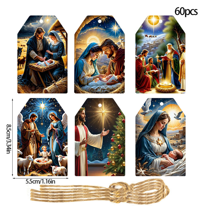 Christianartworkshop Accessoires de décoration de crèche de Noël à suspendre, style doux et traditionnel, étiquettes cadeaux (60 pièces) - image 8