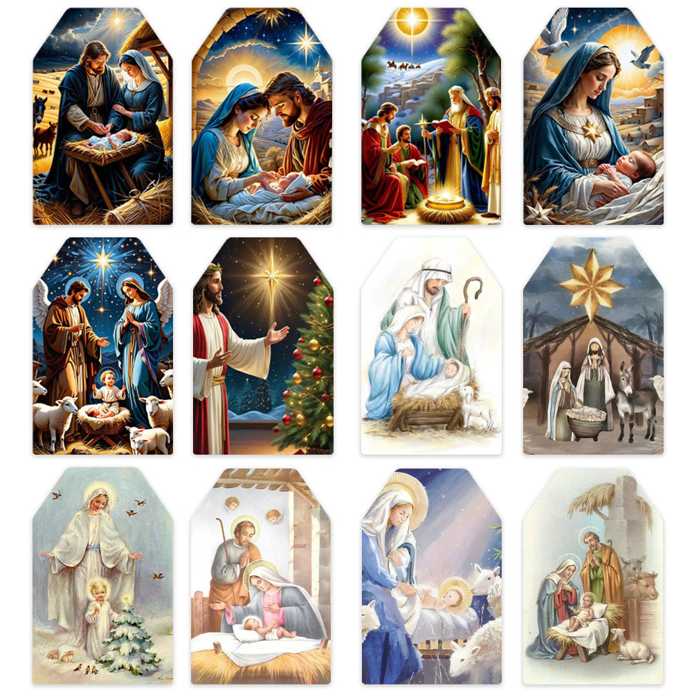 Christianartworkshop Accessoires de décoration de crèche de Noël à suspendre, style doux et traditionnel, étiquettes cadeaux (60 pièces) - image 6