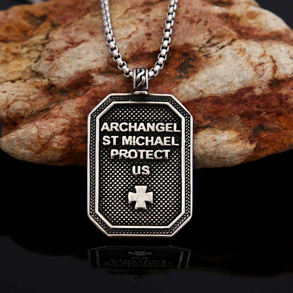 Christianartworkshop Collier pendentif classique en acier inoxydable avec Saint Michel Archange, symbole de protection. - image 1