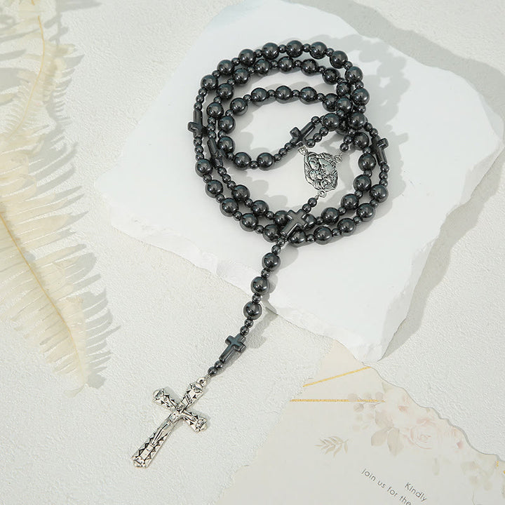 Christianartworkshop Chapelet en cordon de nylon noir rond de 8 mm, orné de la Sainte Famille et d'un crucifix - image 2