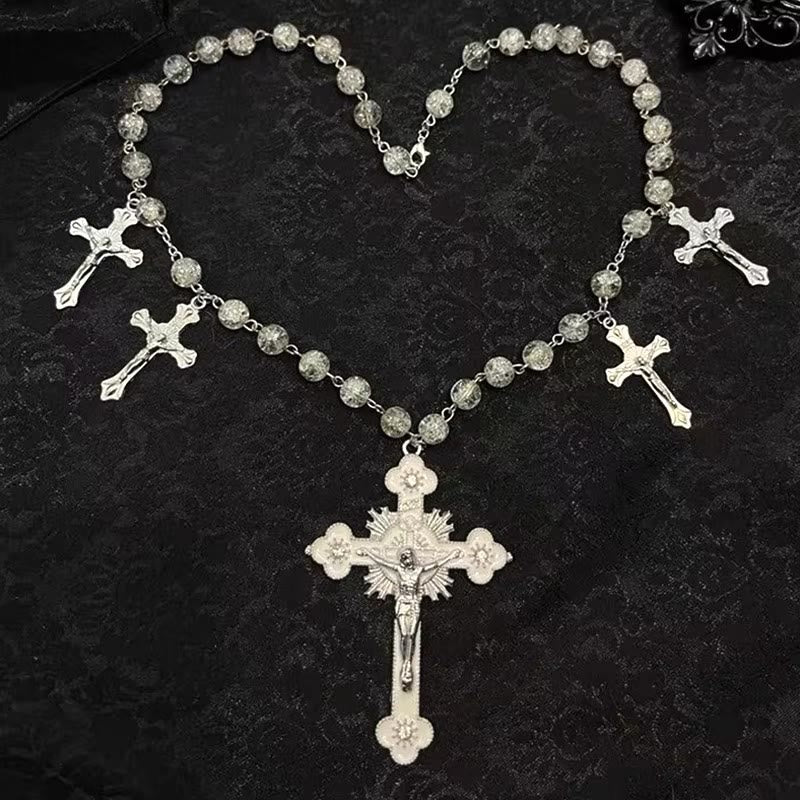 Christianartworkshop Collier pendentif crucifix mystérieux de style gothique avec chaîne clavicule - Blanc - image 0