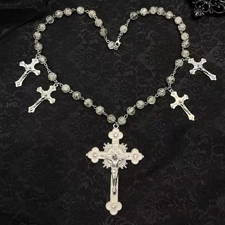 Christianartworkshop Collier pendentif crucifix mystérieux de style gothique avec chaîne clavicule - Blanc - image 0