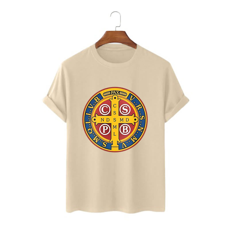 T-shirt à manches courtes Christianartworkshop style classique avec médaille dorée de Saint Benoît - Kaki - 2XL - image 7