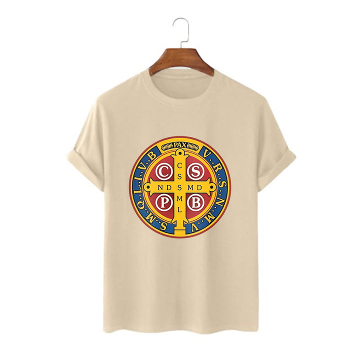 T-shirt à manches courtes Christianartworkshop style classique avec médaille dorée de Saint Benoît - Kaki - 2XL - image 7
